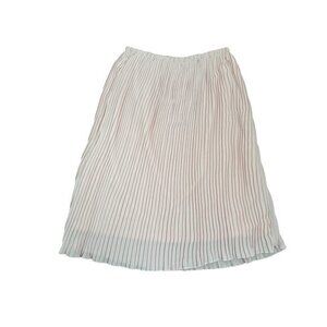 Pleated Midi Skirt With Lined Sheer Overlay & Elastic Waistband